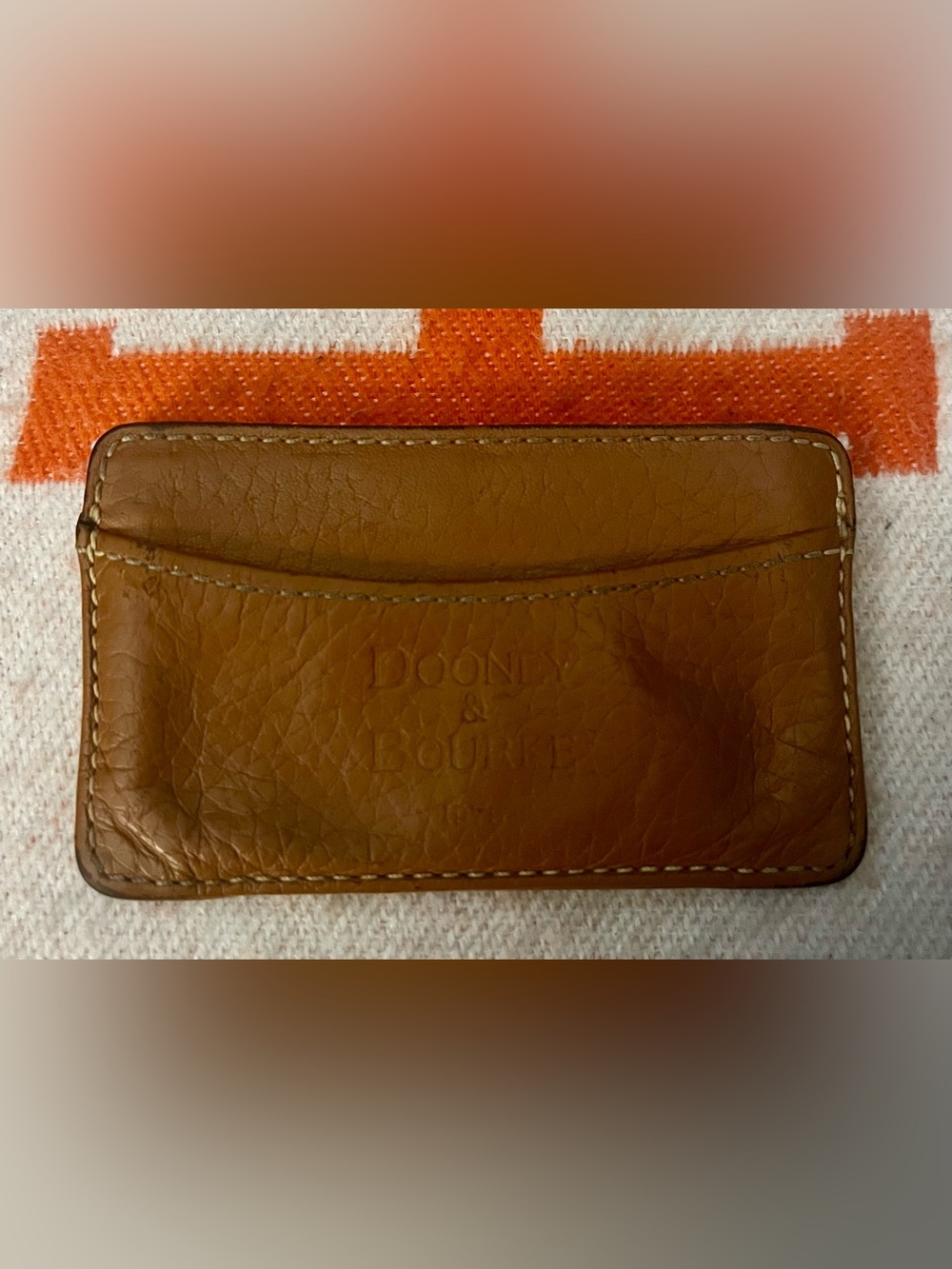 🍁 Vintage Dooney & Bourke British Tan Leather Card Holder Wallet Red Lining